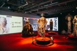 Vivienne Westwood exhibition jewellery and clothes on show.