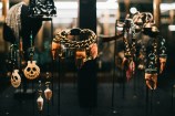 Vivienne Westwood exhibition jewellery and clothes on show.