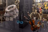 Vivienne Westwood exhibition jewellery and clothes on show.