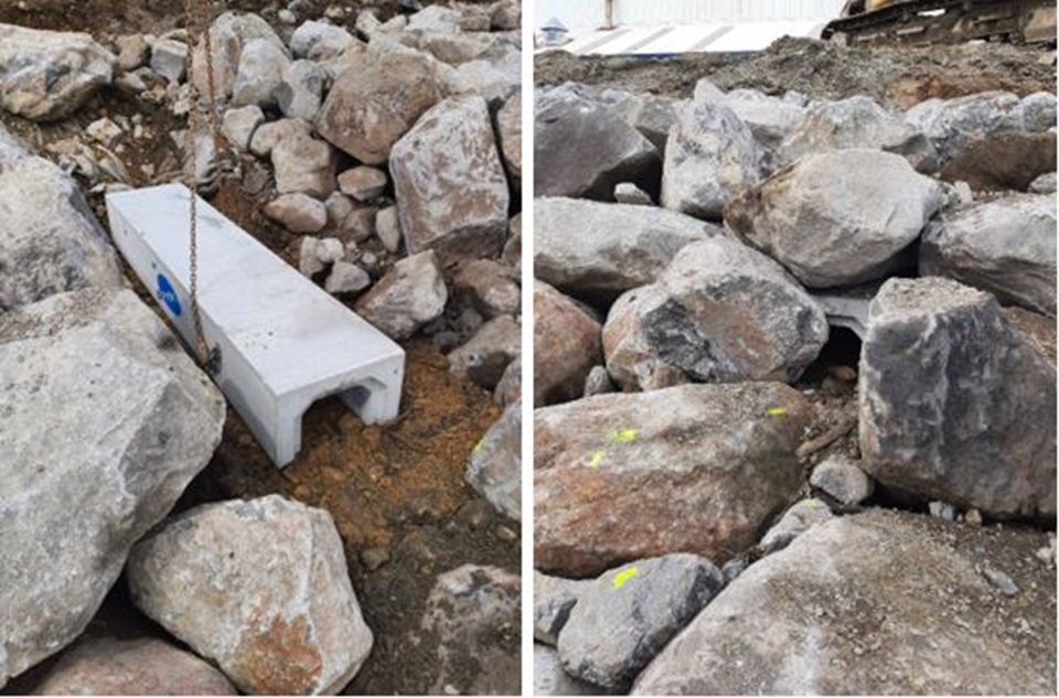 Example of concrete culverts before and after installation.