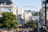 A crowd of people gathered on the streets.
