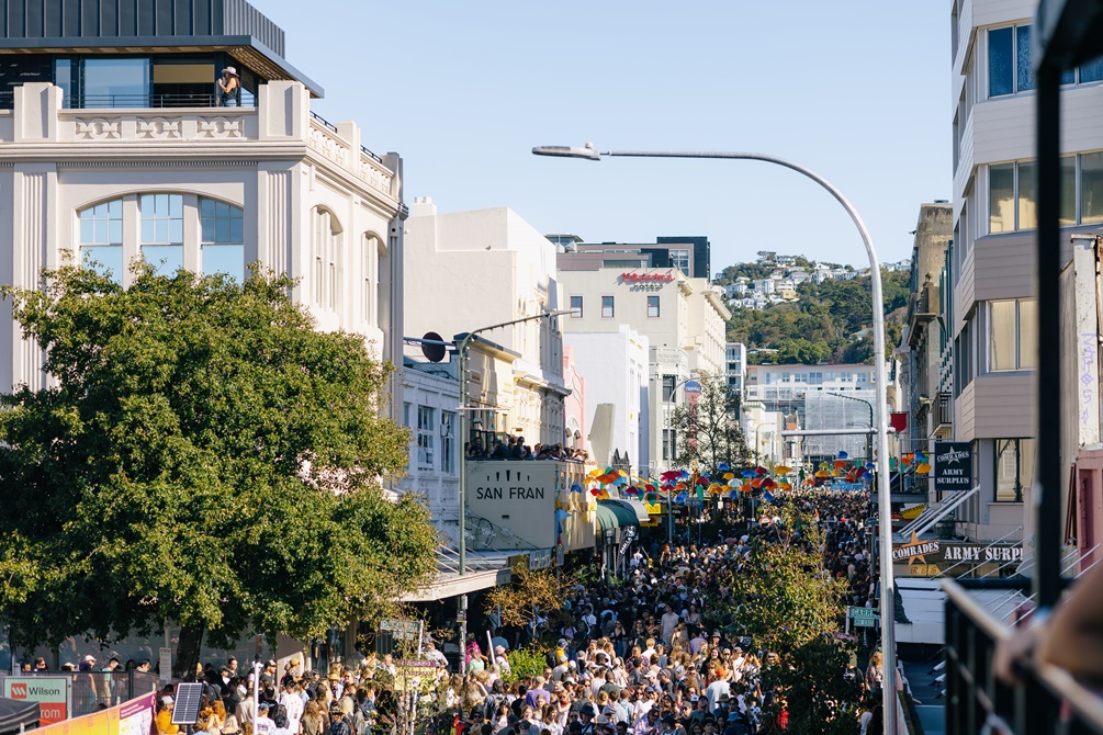 A crowd of people gathered on the streets.