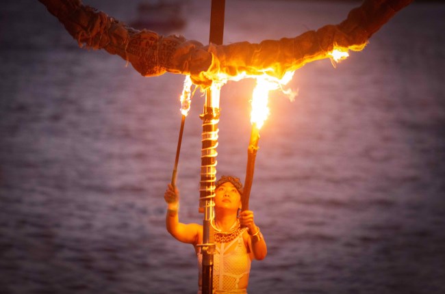Loemis event with article being lit on fire to celebrate the mid winter festival.