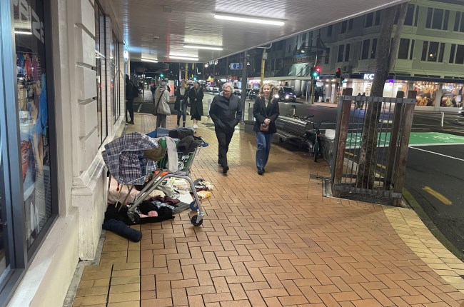 A person sleeping rough on Courtenay Place.