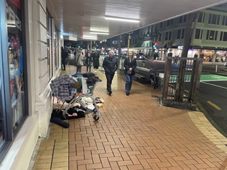 A person sleeping rough on Courtenay Place.