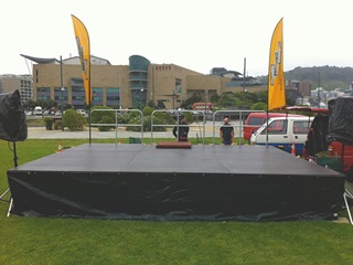 Stage set up at Waitangi Park.