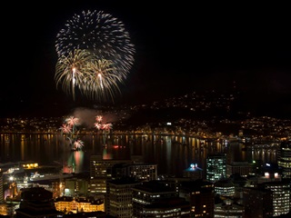 Fireworks over Wellington harbour.