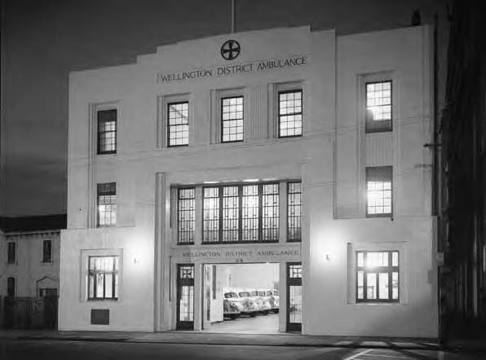 The Free Ambulance Building, at night, soon after its completion.