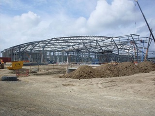 The sports centre during construction. 