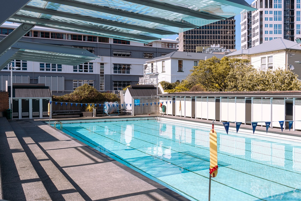 Pool from entrance facing changing rooms