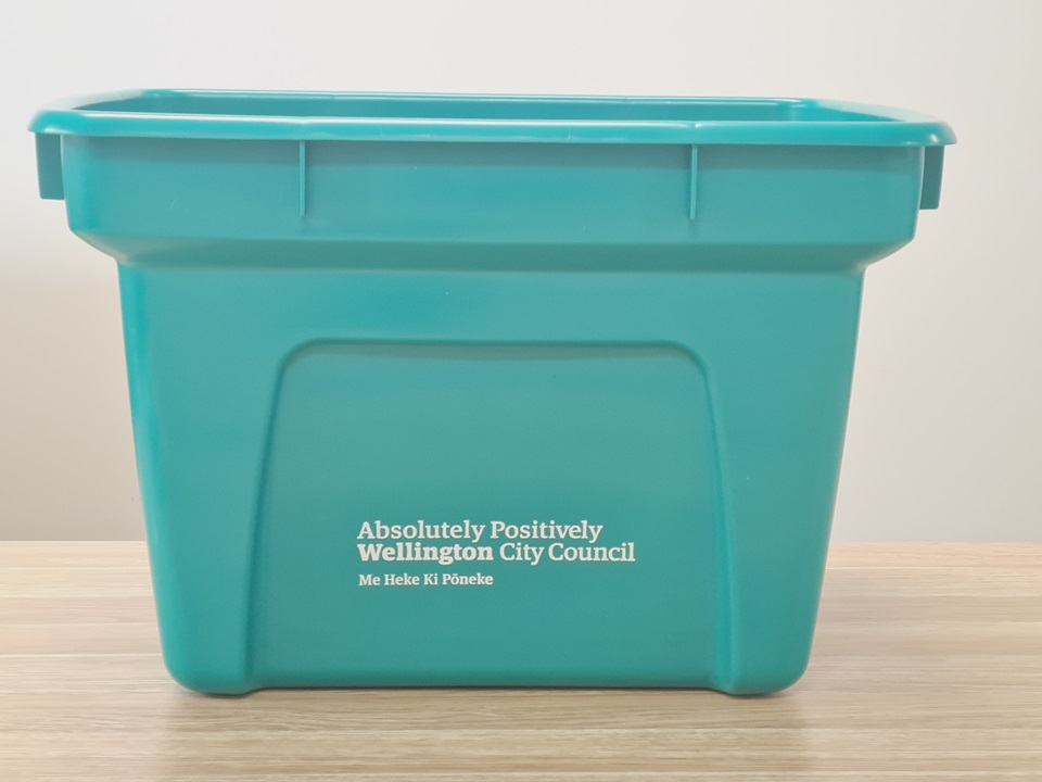 An official Council 45-litre green recycling crate.