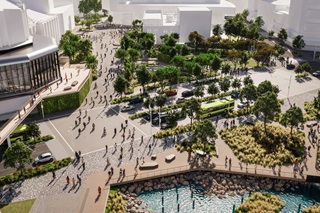 An artist's render of one of the possible options for the Jervois Quay end of Te Ngākau.