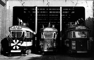 New Zealand's last tram in the Newtown tram depot, 1964.