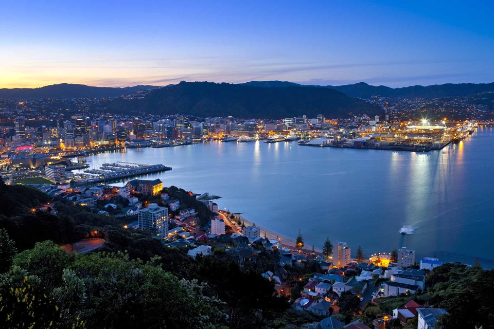 Aerial view of Wellington at night.