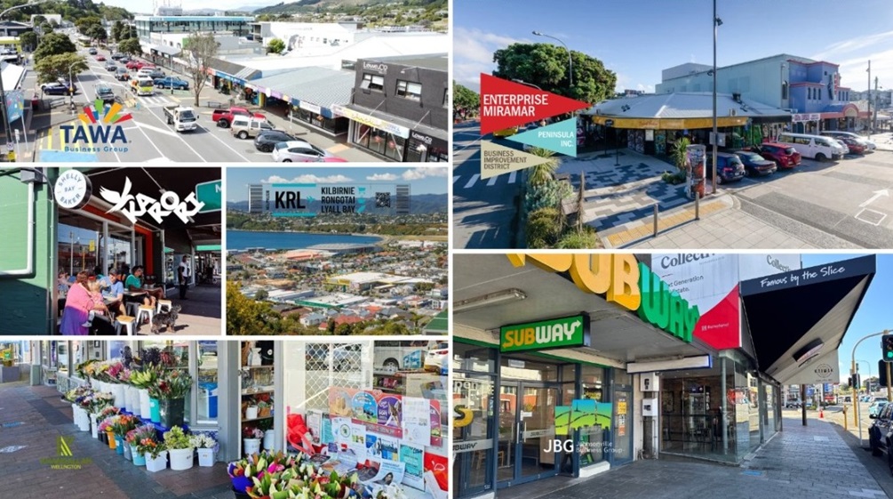 Collation of shopping areas with BID's. Showing colourful streetscapes.