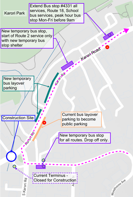 Map of the area of work with bus routes for Allington Road.