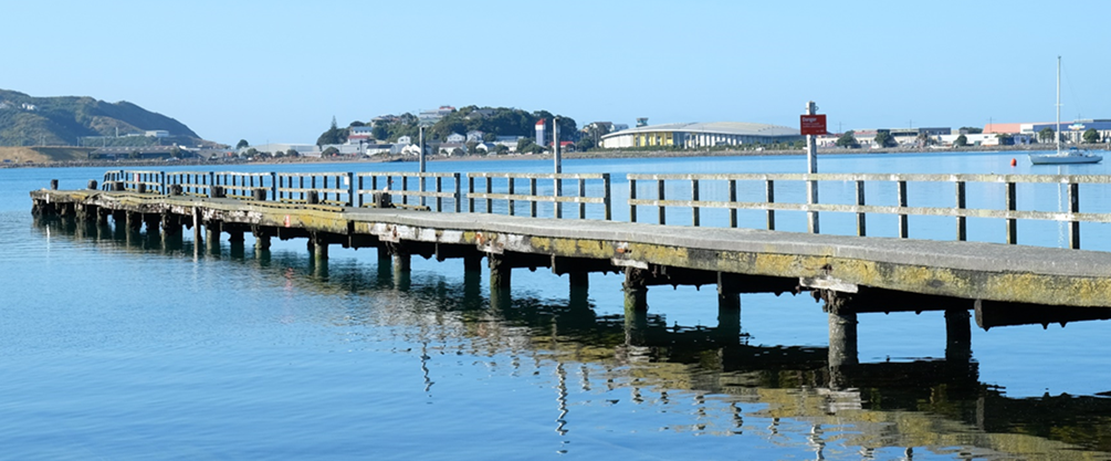 End of the Patent Slip Jetty falling into Evans Bay.