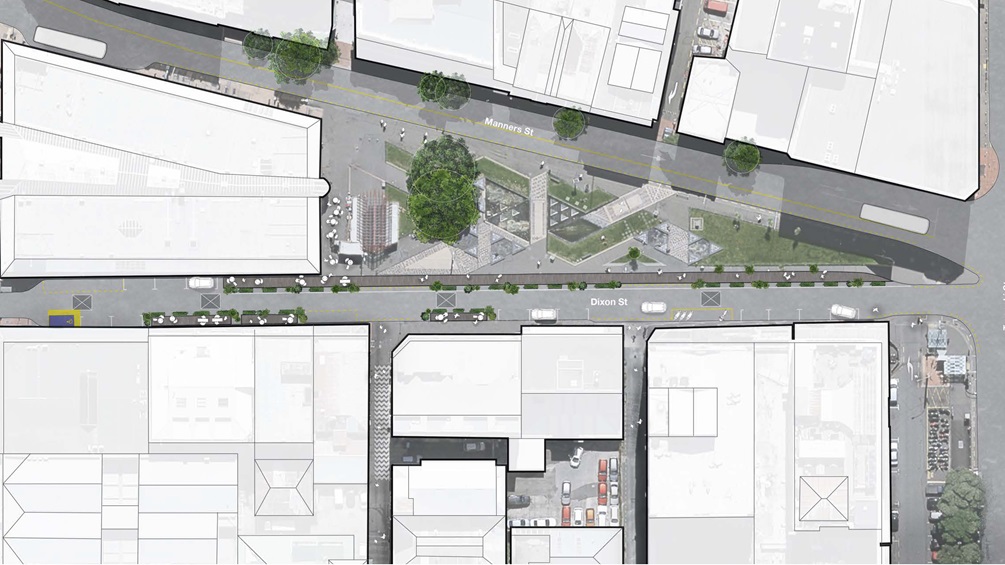 Top-down plan view of changes to Dixon Street.
