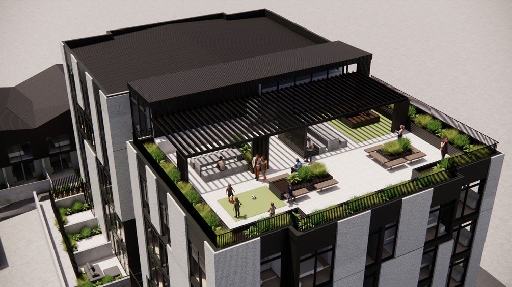 Render of roof top garden.
