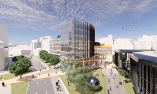 Drawn proposal of the green building to go in the Michael Fowler Centre carpark.
