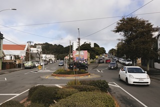 The Riddiford Street roundabout at the South end of Newtown. 