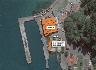 Map of affected demolition areas at Shelly Bay, showing Shed 8 and the Shipwrights Building.