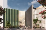 A render of the proposed Town Hall during the day.