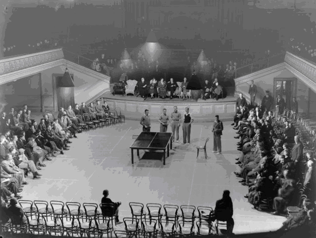 A table tennis tournament at Wellington Town Hall in 1933.