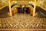 Encaustic geometric floor tiles in the Town Hall's lobby.