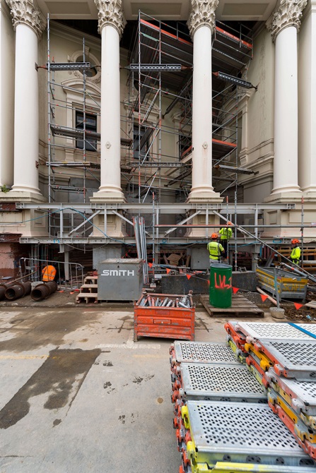 Wellington Town Hall foundation work to the colonnades.