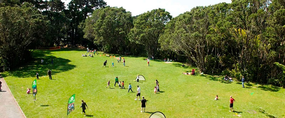 People playing games on Magpie Lawn.