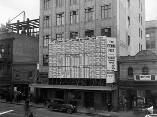 Evening Post facade hosts election results in 1928