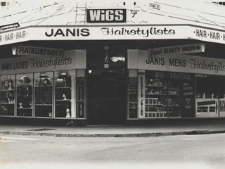Morgan's building  in 1975 when it was the site of Janis ladies' and men's hairstylists.
