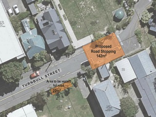 Aerial map showing the area of road proposed to be stopped, adjoining 16-24 Turnbull St