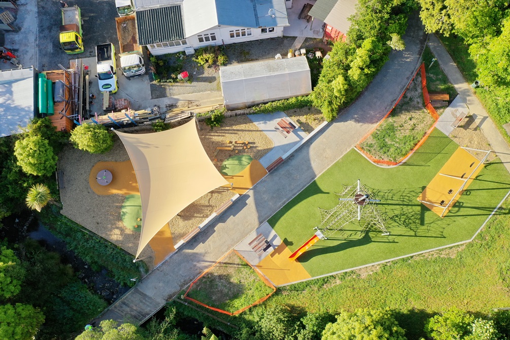 An aerial view of the upgraded Cummings Park play area.