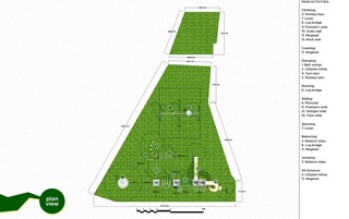 Architectural drawing of Waipawa playground including a slide, swings, and more.