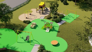 A concept design of the new Helston Park playground showing all the playground equipment.