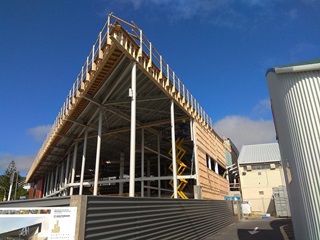 Construction work for Waitohi showing the completed roof.