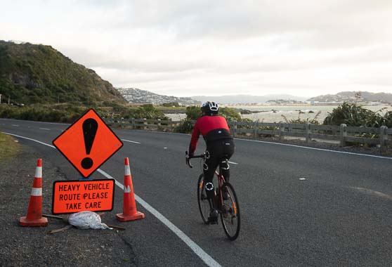 Cyclist ridding on Wellington's South Coast.