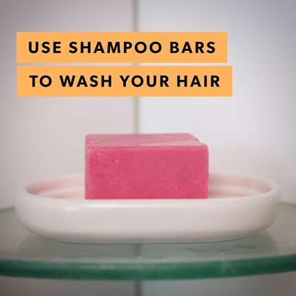 Picture of a pink shampoo bar, a plastic free alternative to bottled shampoo.
