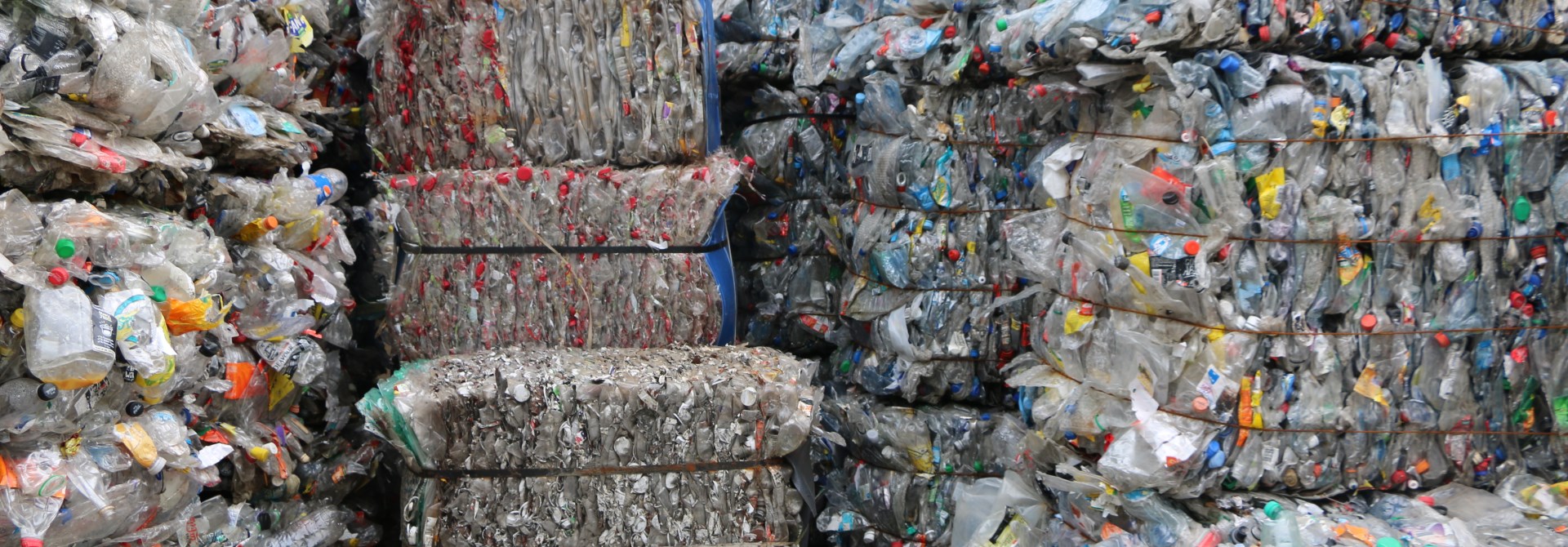 Bales of plastic bottles, thousands of them, ready to be sent to a recycling plant.