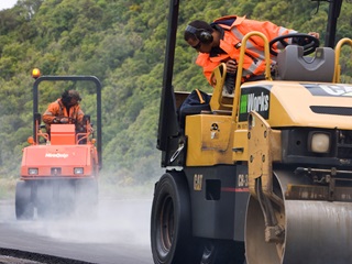 Workers resurfacing a road in Wellington.