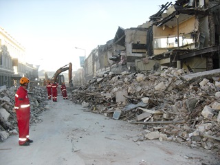 Collapsed buildings in the aftermath of the Christchurch earthquake. 