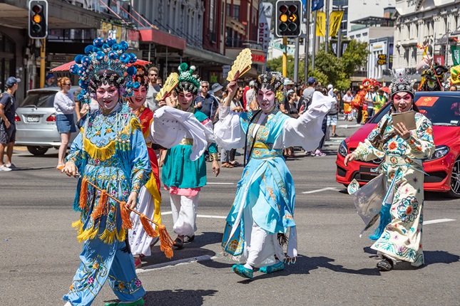 Image of performers in Chinese New Year parade in Courtenay Place