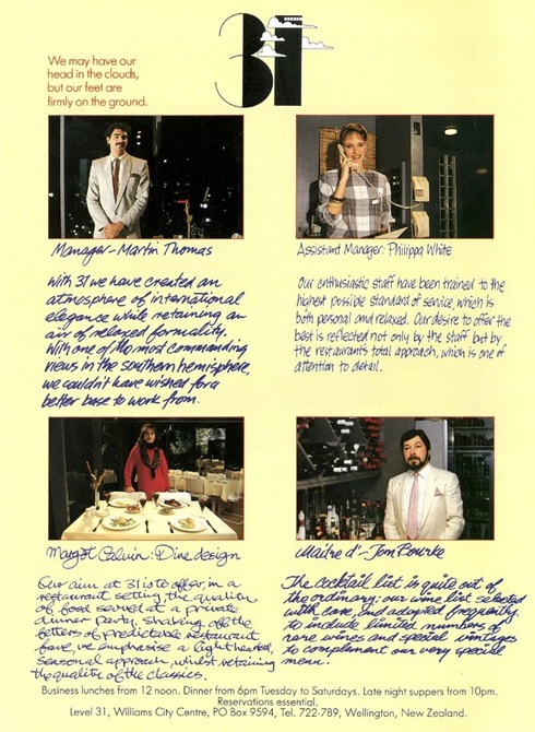 Image of Wellington City Magazine ad for 31 restaurant