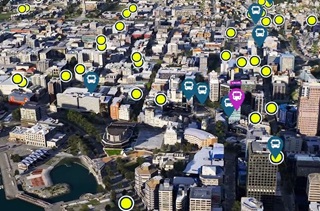 Screen shot of video showing digital twin version of central Wellington. 