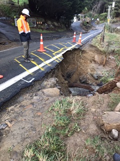 A flood-damaged stretch of road in the Takarau Gorge.
