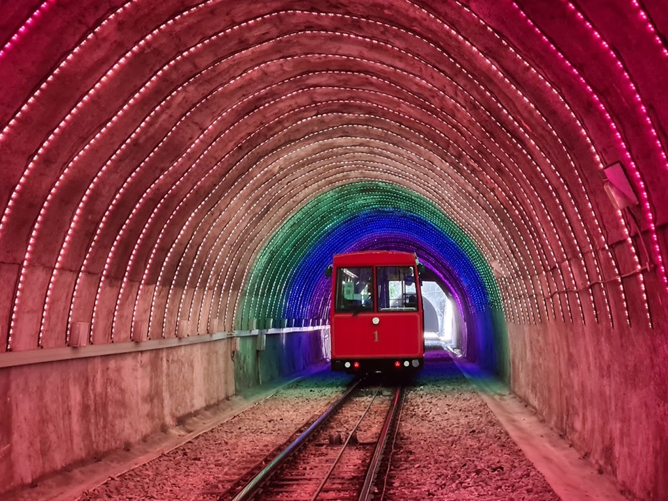 Cable Car recently in tunnel with lights