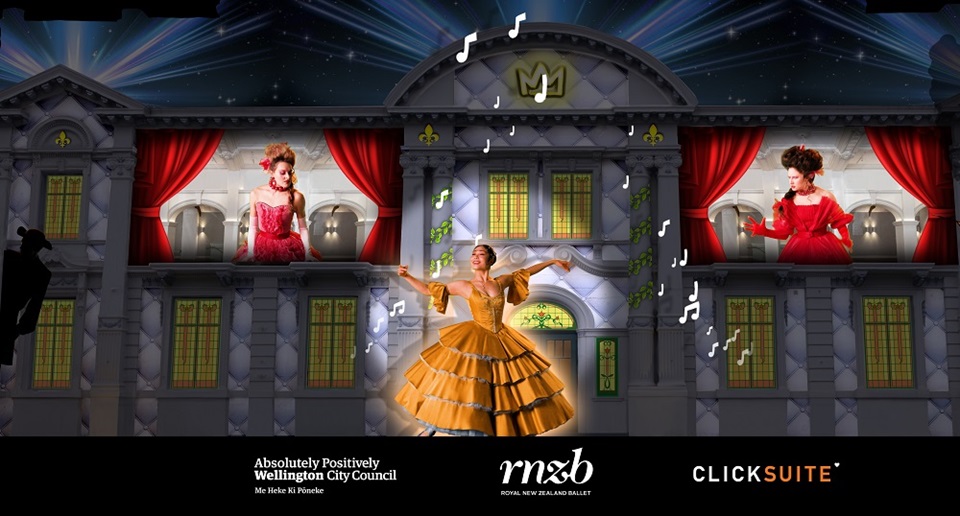 Depiction of how Cinderella projection will appear on the St James facade