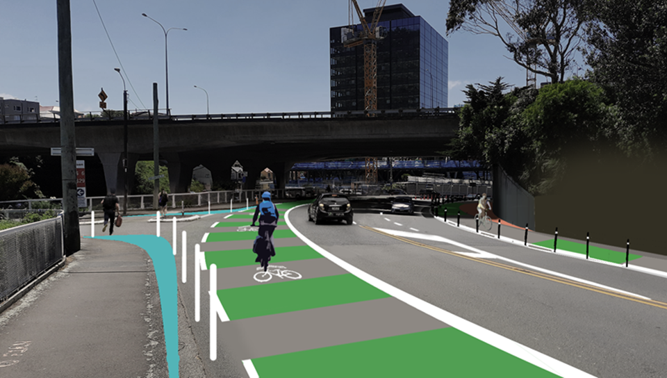 The proposed downhill cycleway on Bowen Street.